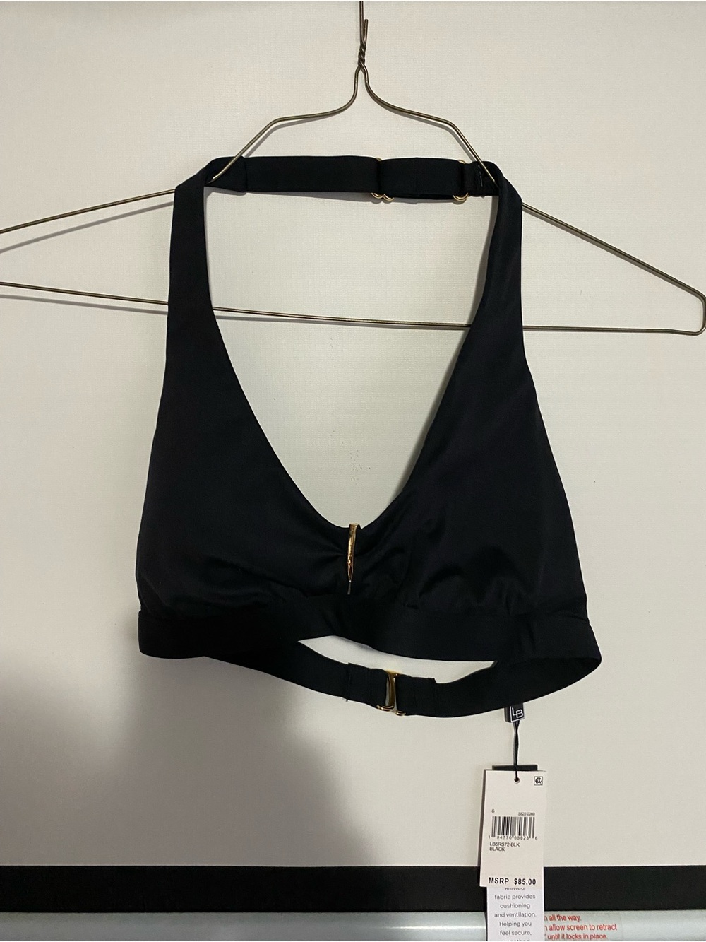 La Blanca Black Halter Bikini Top with Gold Accents